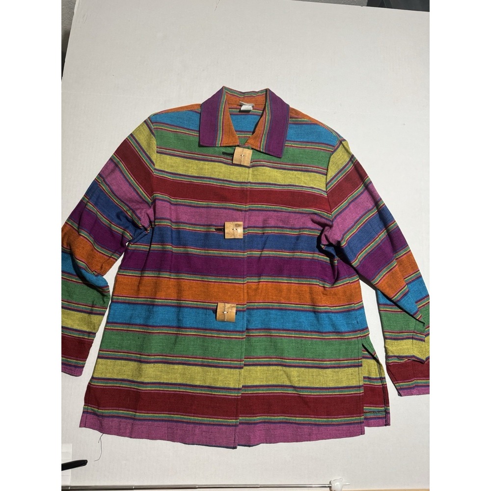 Norm Thompson Striped colorful button up Jacket, padded shoulders, women's large